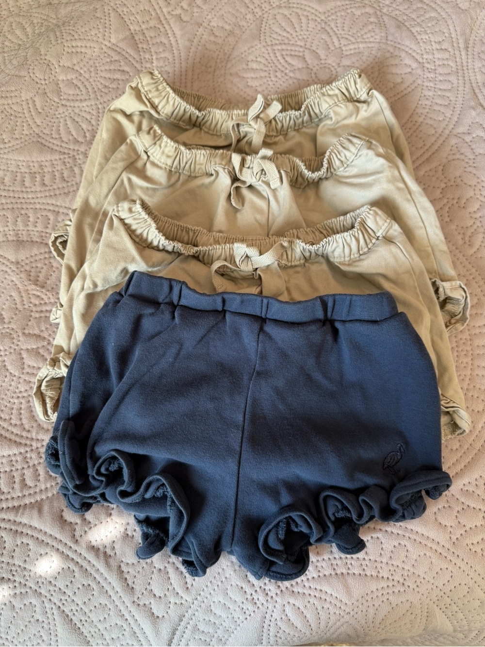 The Beaufort Bonnet Company Ruffle Hem High-Waist Shorts - Navy & Beige
